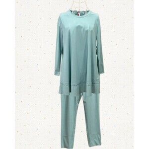 NEW IC Collection Women's Tunic- Stretch Pants Outfit in Aquamarine Extra Small